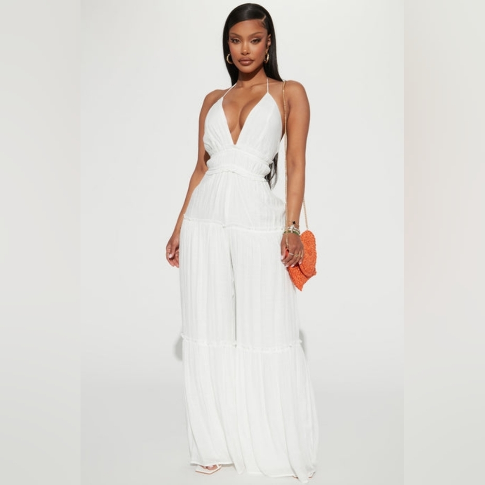 Fashion Nova White Plunge Jumpsuit NWOT